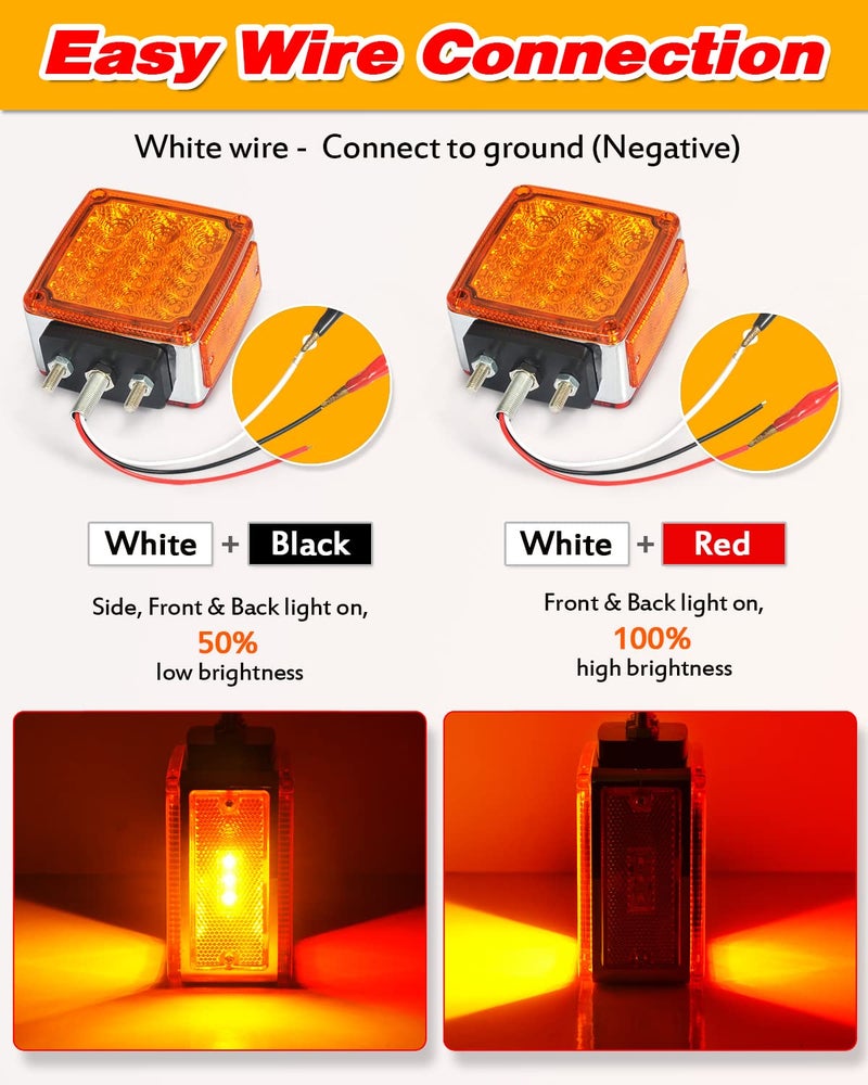 Aukmak 2pcs Amber + Red 39 LED Square Pedestal Lights Stud Mount Trailer Fender Lights Double Face Semi Truck LED Turn Signal Light Trucks Accessories Side Marker - Image 4